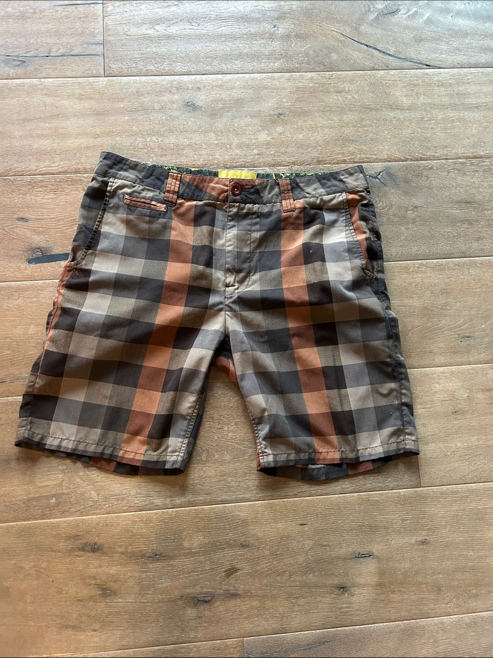 Analog Brown & Orange Plaid Flat-Front Men's Shorts